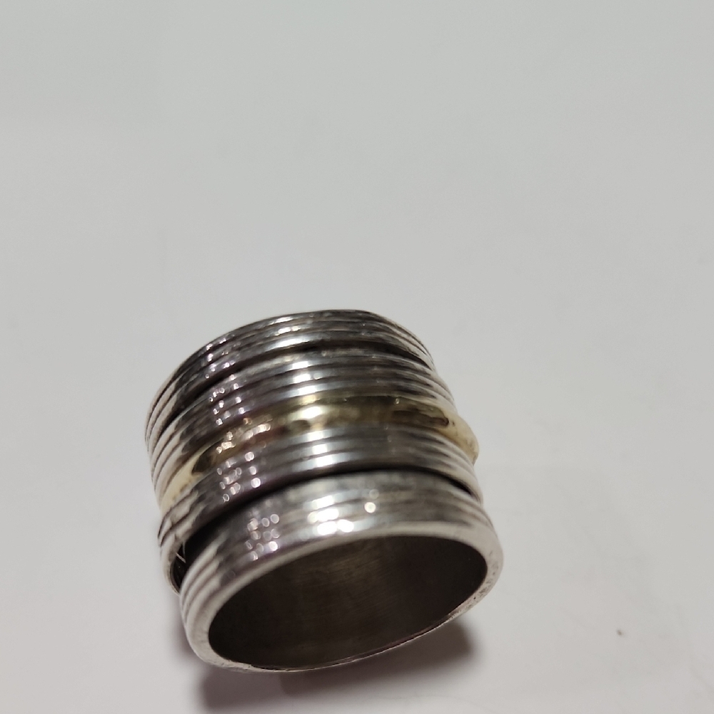 Wide Sterling silver 14K gold spinner ring size 8 - Picture 3 of 10
